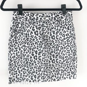H&M Black & White Leopard Print Denim Skirt